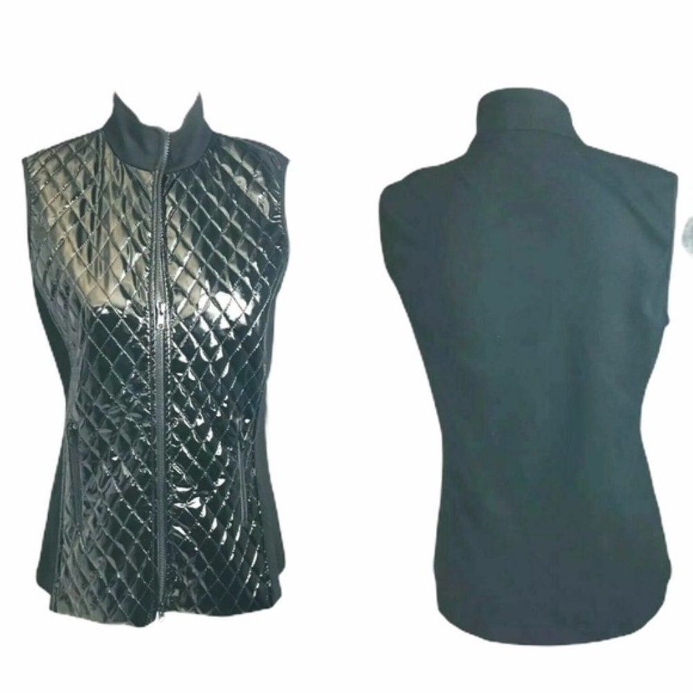 J'Envie Longline Vest Patent Faux Leather Black
